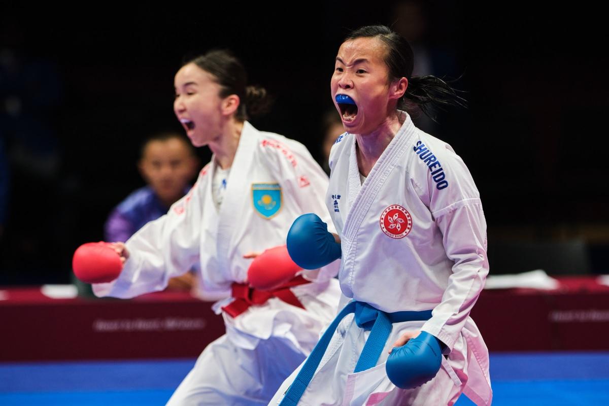 曾綺婷在「女子組手—50公斤級復活賽」不敵對手，未能晉身銅牌戰。(港協暨奧委會提供)