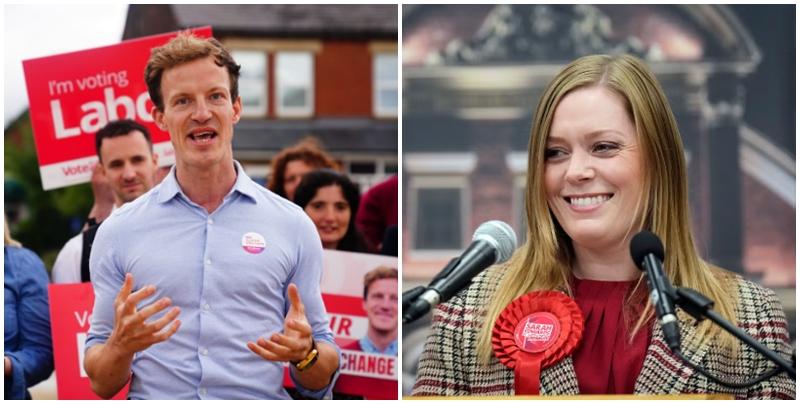 工黨代表斯特拉森（左、Alistar Strathern）在中貝德福郡（Mid Bedfordshire）選區勝出，愛德華茲（右、Sarah Edwards）在譚沃思（Tamworth）選區當選。(網上圖片)