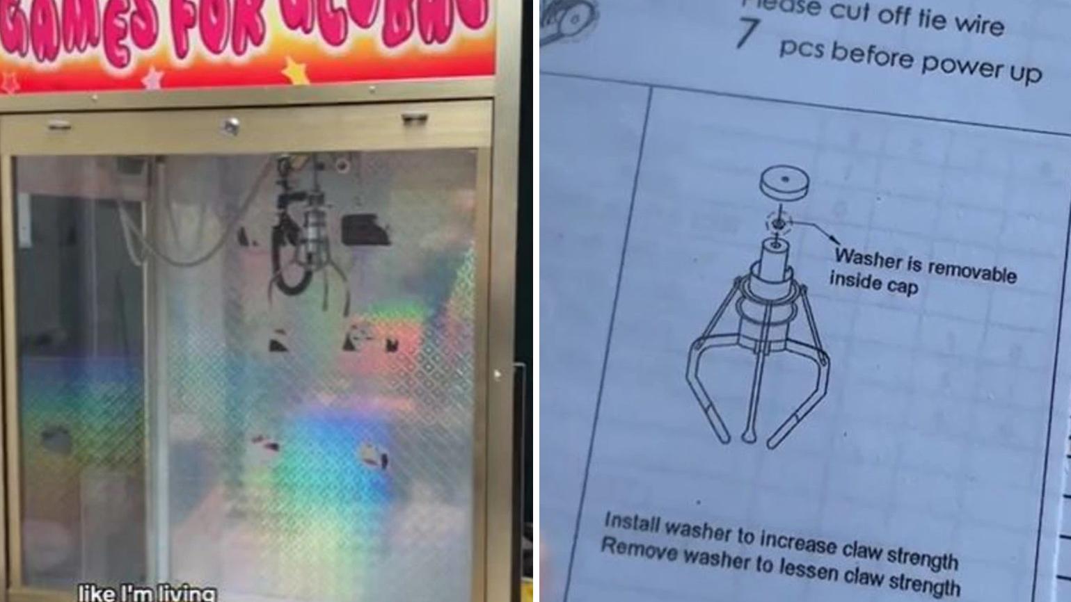 澳洲女子買夾公仔機附送使用手冊。(互聯網)