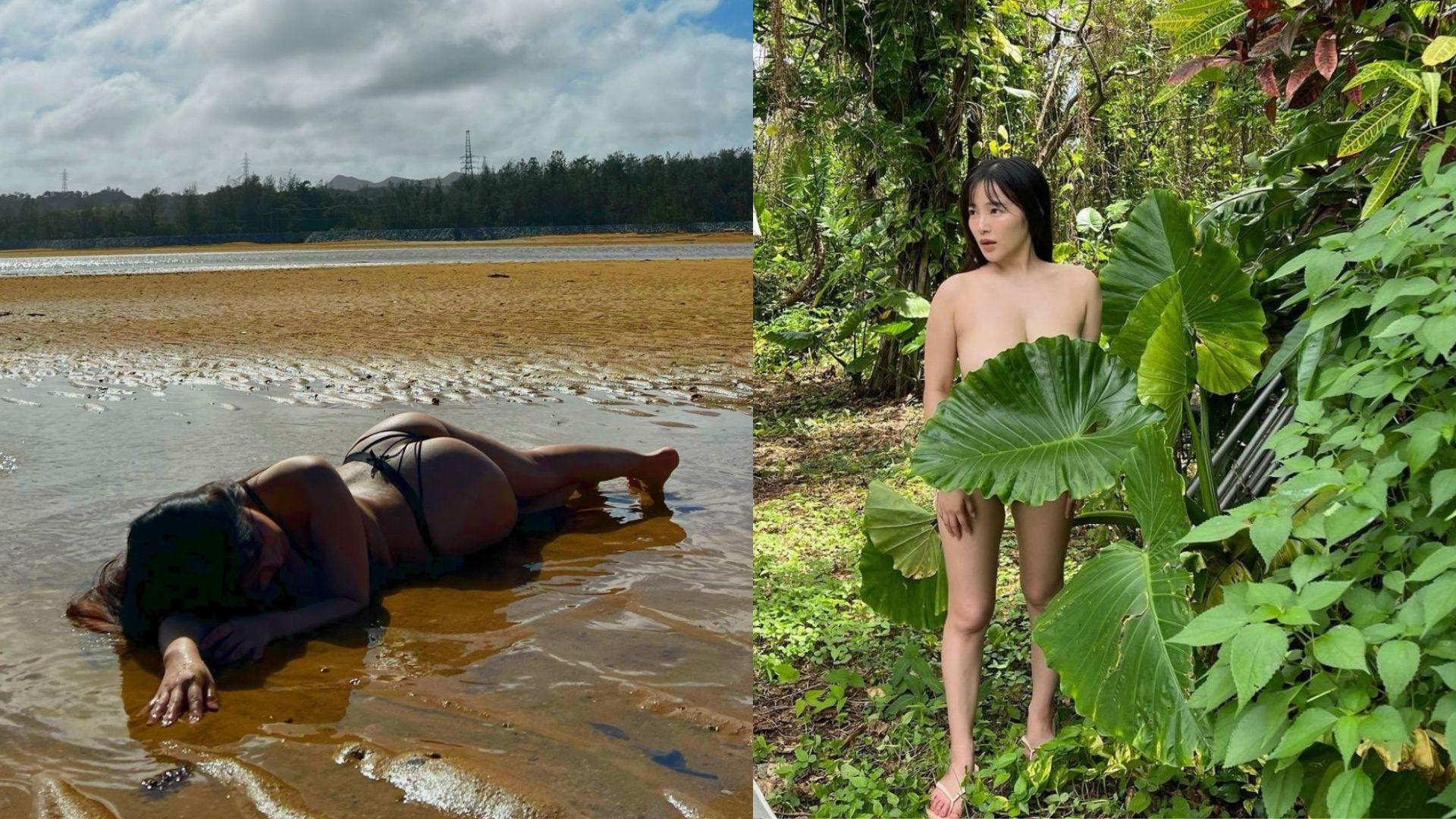 天木純「鯨魚擱淺」式擺甫 沖繩拍寫真與大自然融為一體