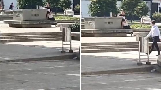 哥倫比亞男女在公園當眾口交，路人行過眼望望。(互聯網)