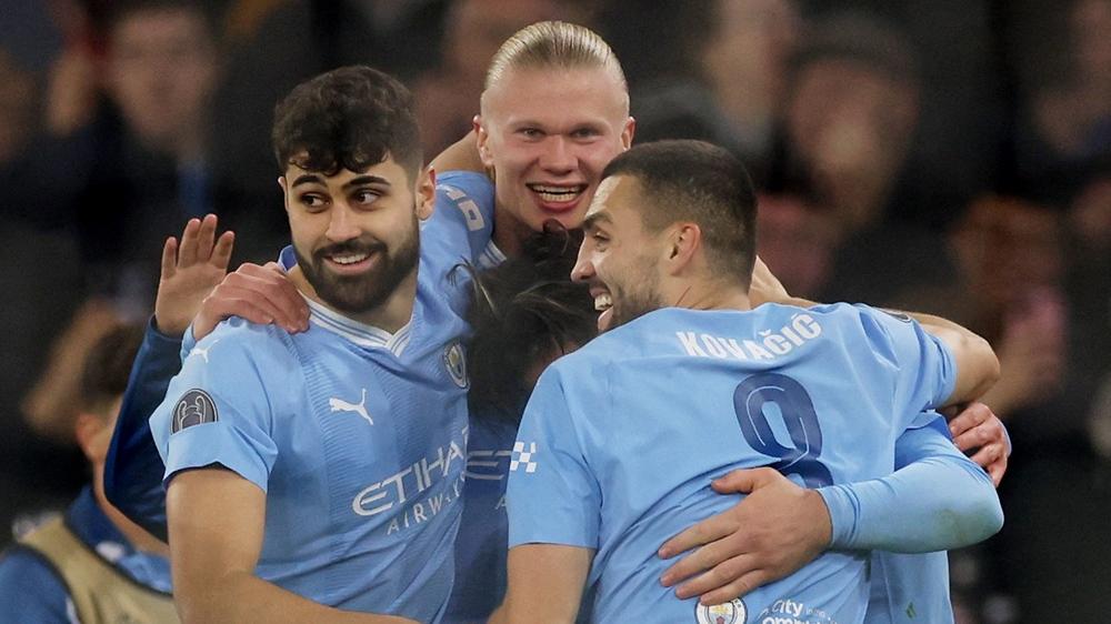 夏蘭特的梅開二度令曼城擊敗瑞士年青人。(路透社)