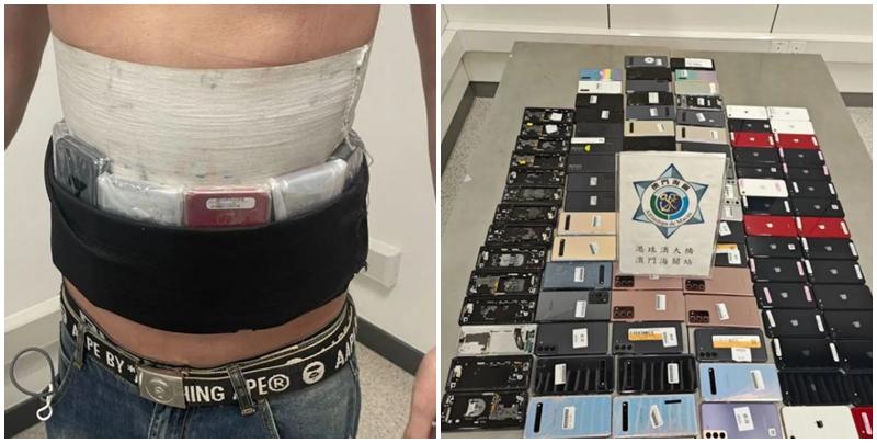 澳門海關一星期內截獲兩名港人企圖偷運舊手機入境。（澳門海關圖片）