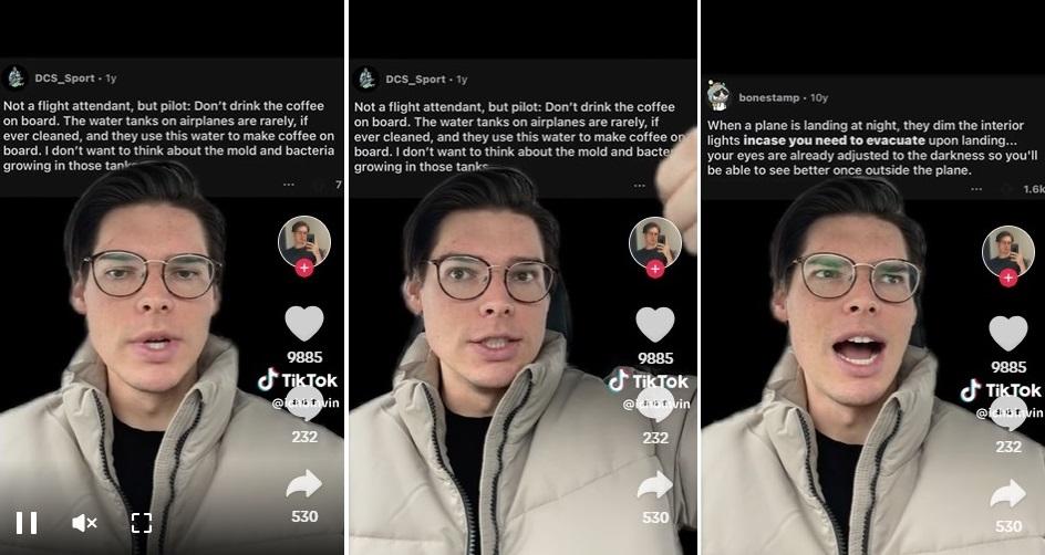 空服員在TikTok大爆機上的「污糟秘密」。(互聯網)