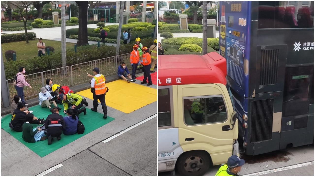 土瓜灣馬頭涌道巴士小巴相撞，最少14人受傷。(馬路的事討論區@FB)