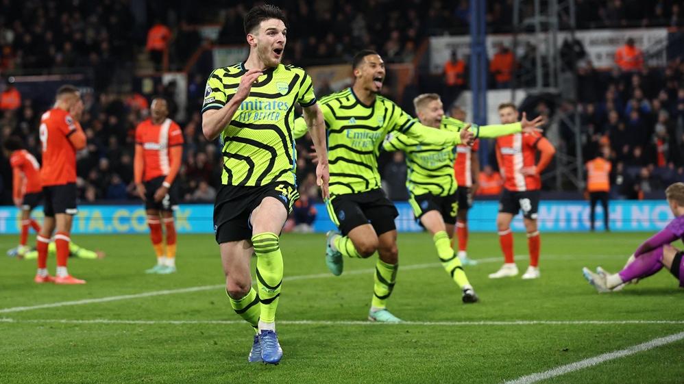 迪格蘭賴斯補時7分鐘建功，為阿仙奴擊敗盧頓。(路透社)