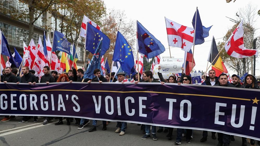 格魯吉亞舉行集會希望加入歐盟。(路透社)