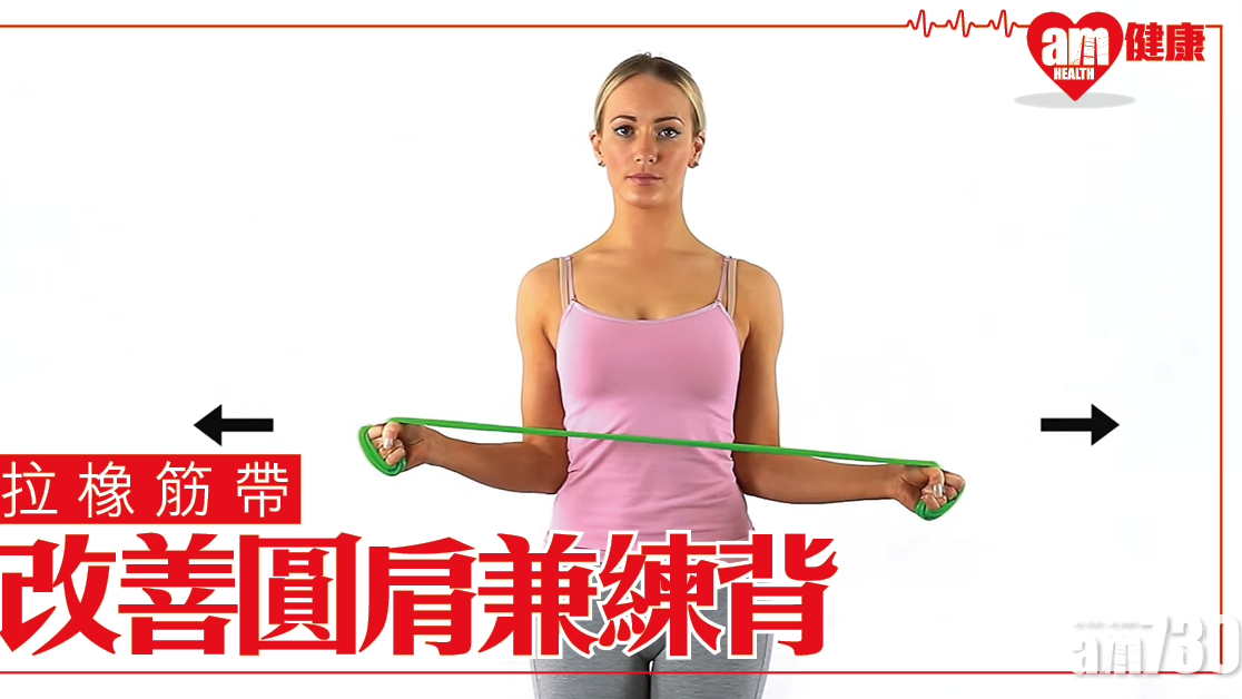 背肌訓練｜橡筋帶強化岡下肌/小圓肌/菱形肌 改善圓肩兼練背（am730製圖）