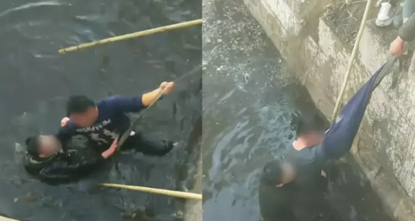 山東一名男子欲跳河輕生，途人見狀隨即跳下水救人，期間卻不斷被輕生的男子將其頭部故意按在水中，最終消防到場將兩人救起。有圍觀市民不值輕生男子所為，掌摑他兩巴。