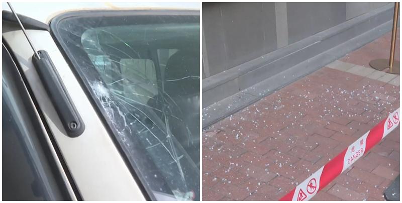  銅鑼灣利園「玻璃雨」  毀三部車兩途人傷(HOYTV截圖)