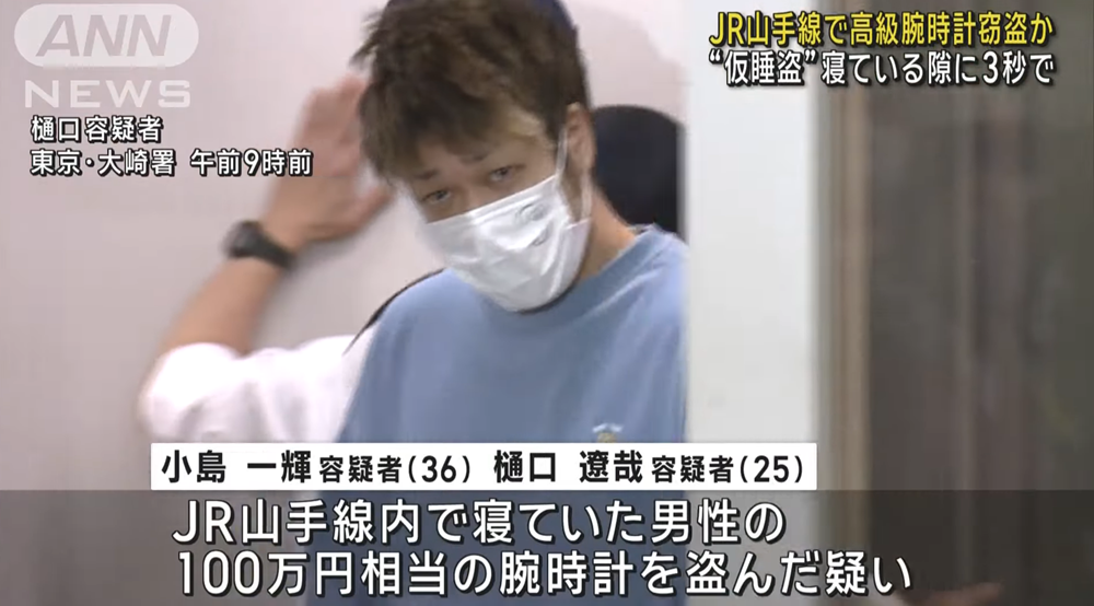 東京兩名男子涉在山手線列車盜竊被捕。(新聞截圖)
