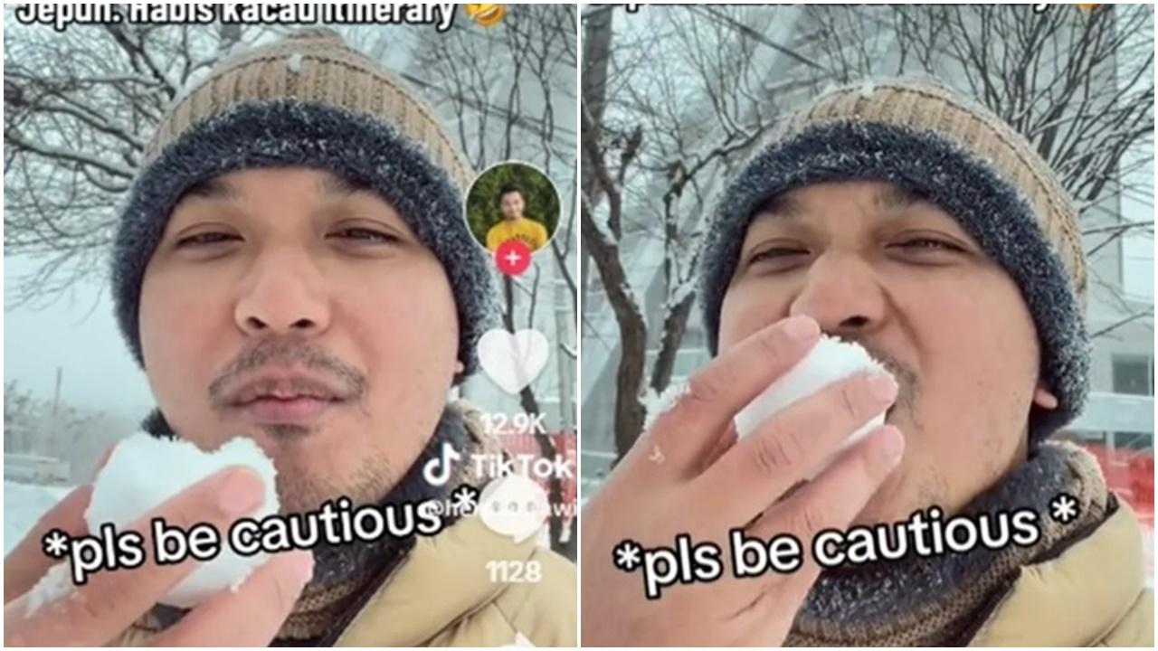 馬漢遊日過癮食雪球竟病足8日，專家：雪其實好污糟。(抖音)