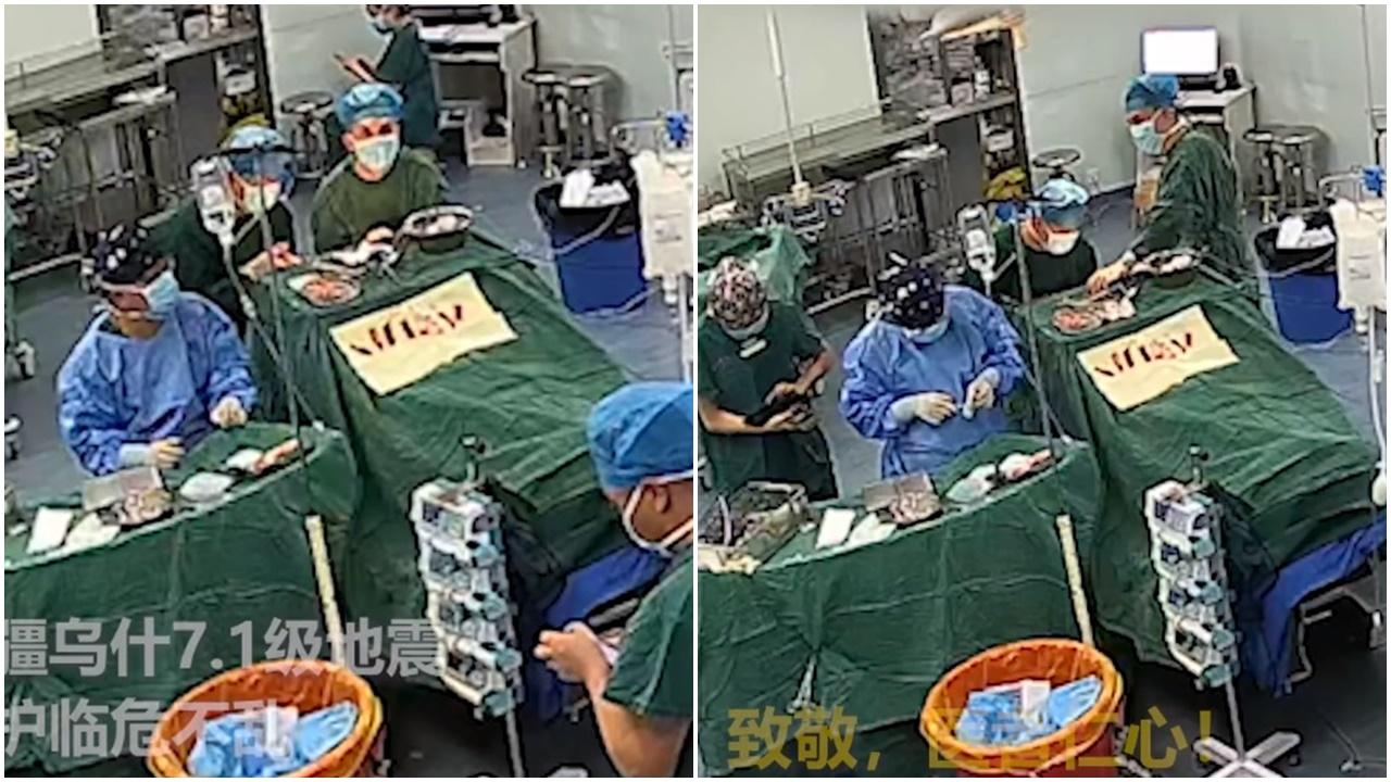 開腦手術途中遇新疆地震，醫生不逃生選擇留下完成。(微博)