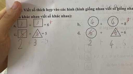 孩子寫「5+0=5」被打交叉令媽媽不忿，網民揭尷尬真相。(網上圖片)