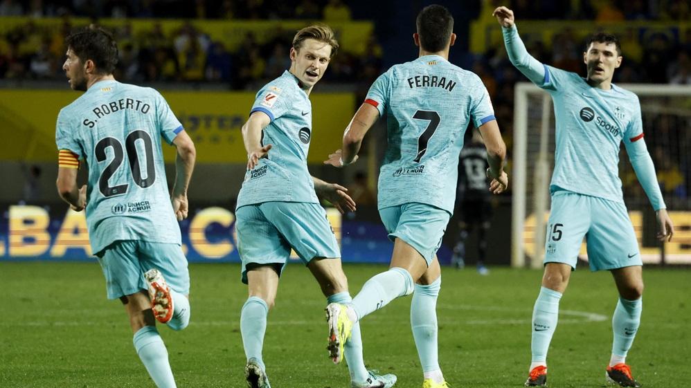 巴塞隆拿補時反勝拉斯彭馬斯。(路透社)