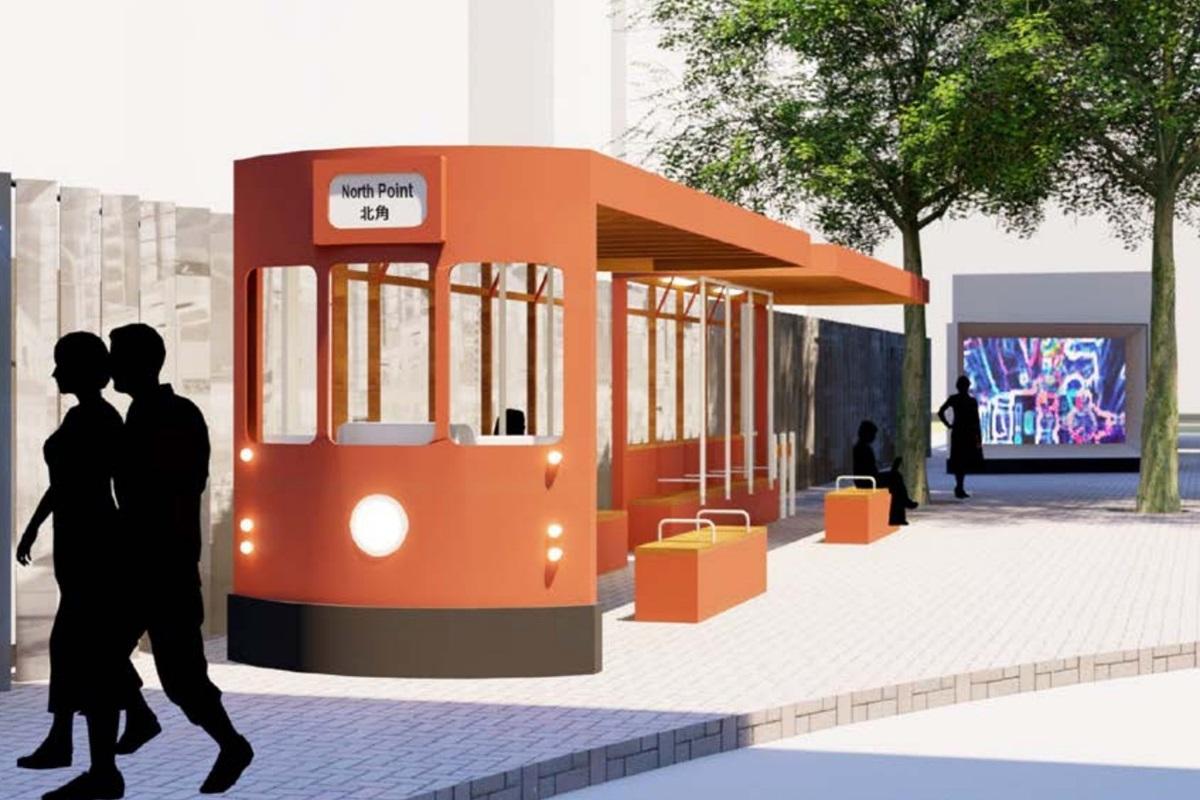 東區民政事務處建議在糖水道天橋原址，加建以電車為主題的特色休憩設施。(區議會文件圖片)