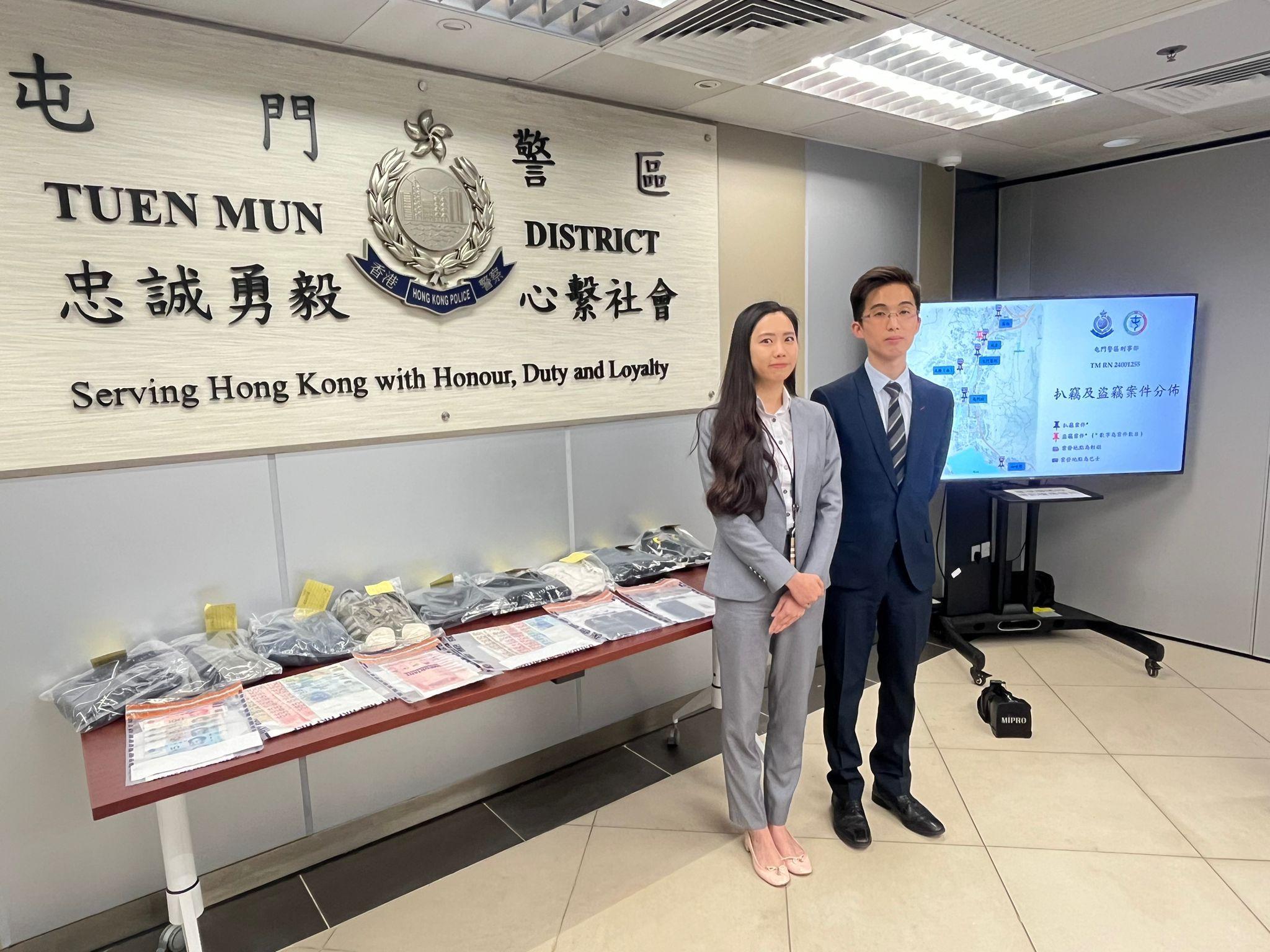 警方拘捕兩名持雙程證的內地男子，疑涉近期屯門區9宗輕鐵及巴士扒竊及盜竊乘客銀包、現金及信用卡案，損失總值約4.6萬。