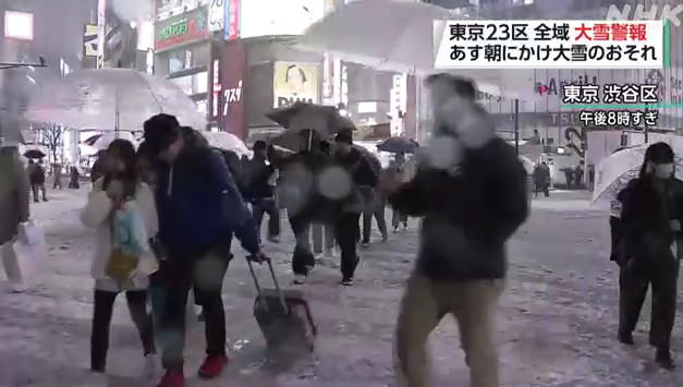 關東大雪｜東京大雪至少40人傷 澀谷馬路積雪