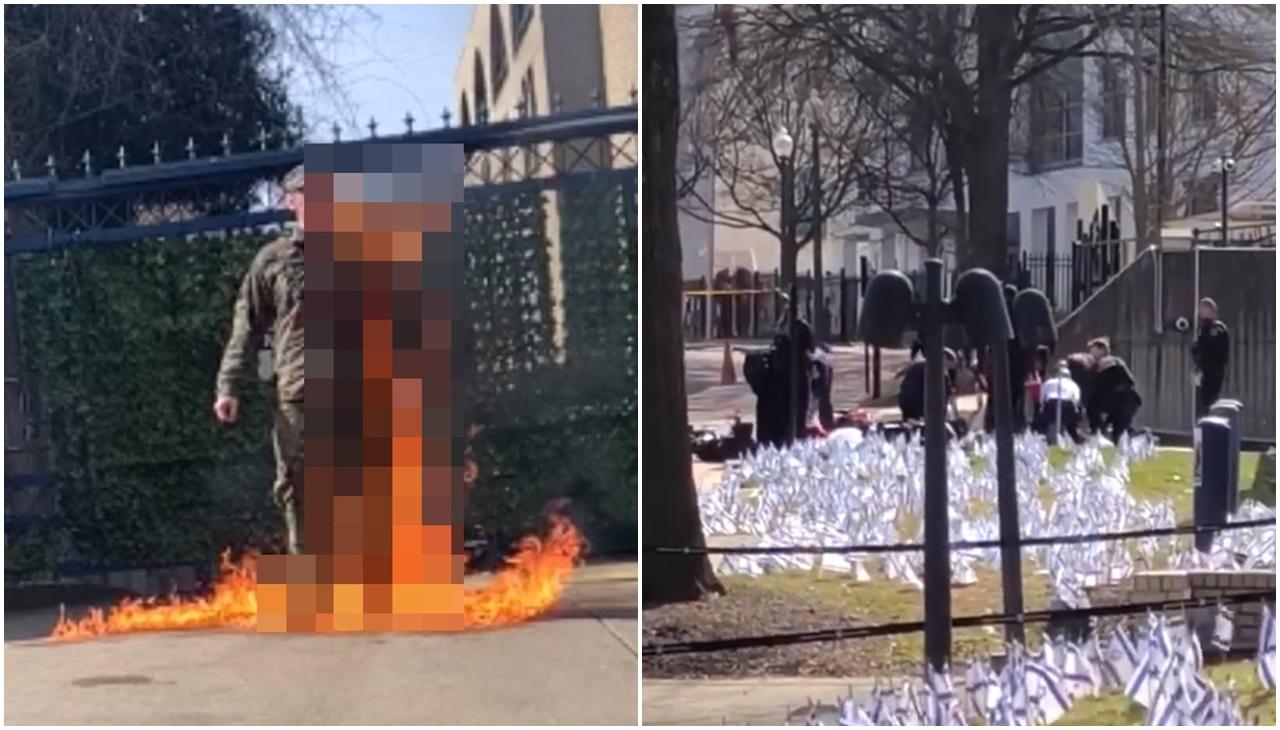 自稱美軍男子在以駐美使館自焚，曾高呼「解放巴勒斯坦」。(X)