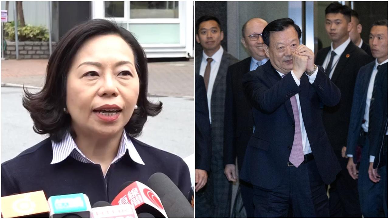 夏寶龍今日落區飲早茶，麥美娟透露同場茶客身份。(左直播截圖；右資料圖片)