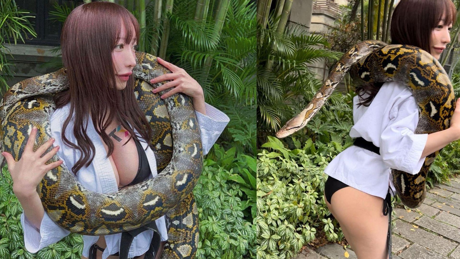 清水藍里膽大過胸 台灣玩大蛇曬H Cup上圍