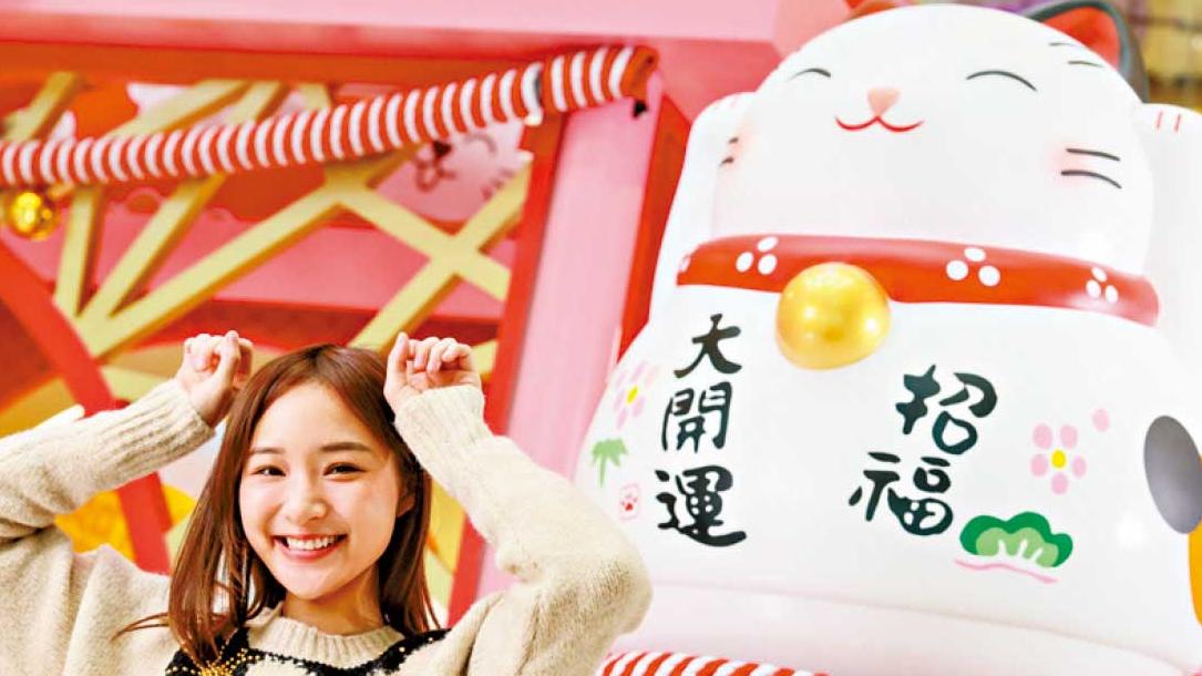 上水廣場日式賀年裝置 4米高招財貓坐鎮