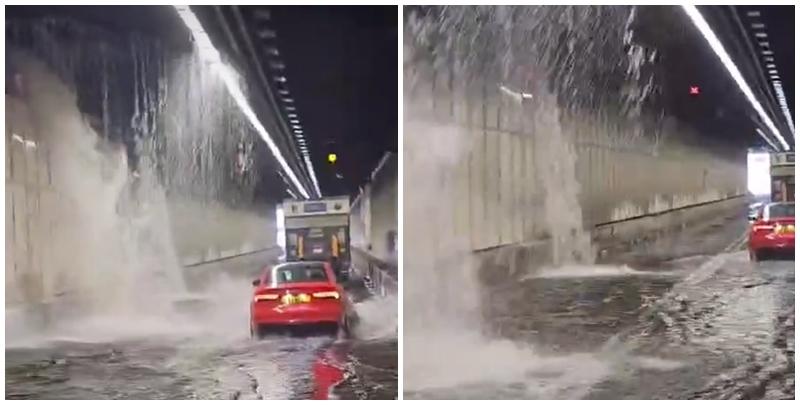 啟德隧道內有消防喉爆裂，有大量水從天花板如瀑布湧出如「水簾洞」，淹浸行車線，車輛行經時要涉水慢駛。(馬路的事討論區fb)