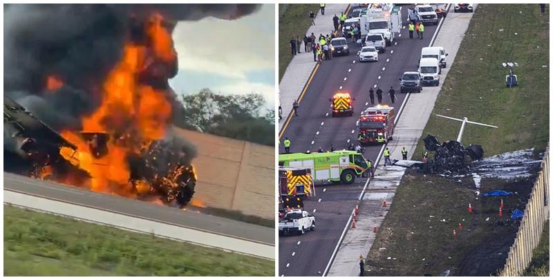 美國佛羅里達州一架小型飛機於當地時間周五(9日)緊急降落佛羅里達州一條高速公路時，撞向一輛汽車，造成至少2人死亡。（影片截圖/美聯社）