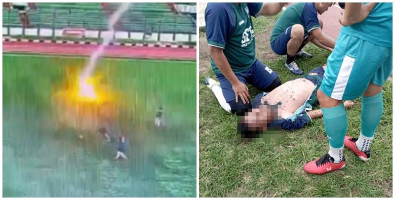 印尼一場足球賽發生駭人意外，兩支業餘球隊進行友賽時，一位球員在場上被突如其來的閃電劈中，送醫搶救後不治。