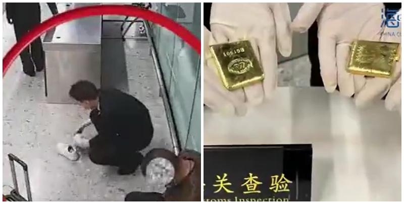 內地海關總署周三（14日）稱，西九龍站海關關員近日對口岸旅檢大廳入境旅客及行李開展監管時，發現一名男子經過查驗台時神色慌張、行為異常，隨即進行攔截檢查。關員在他的左右鞋內各查獲一塊用紙包裹着的黃金製品，共重1公斤。