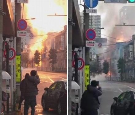 東京大田區一間食店爆炸起火，火勢猛烈。(互聯網)