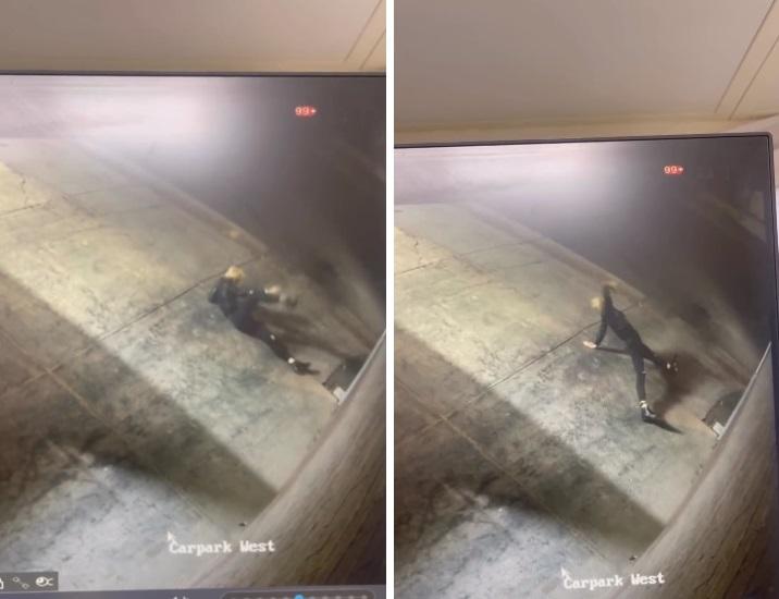 女賊人爆竊前，先在停車場做了2分鐘劇烈的瑜伽伸展運動。(互聯網)