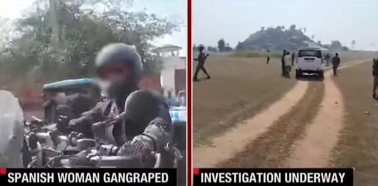 傳媒報道，受害人與丈夫騎重型電單車遊印度期間遭輪姦，警方到案發的鄉郊地區調查。(互聯網)