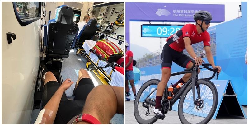 在杭州亞運三項鐵人混合接力賽中獲得銅牌的香港三項鐵人運動員伍泰龍，上星期三（2月21日）於沙頭角路進行單車訓練騎行途中，遭一輛黃色雙層巴士撞跌，導致手腳擦傷，涉事巴士未有停車並離開。(伍泰龍fb)