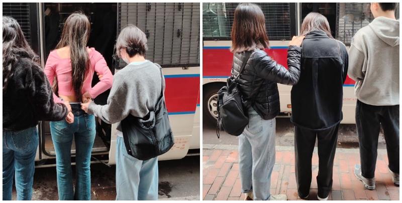  油麻地軍裝巡邏小隊今日（13日）於區內展開掃黃行動，拘捕兩名年齡分別為28及30歲内地女子。(警方提供)