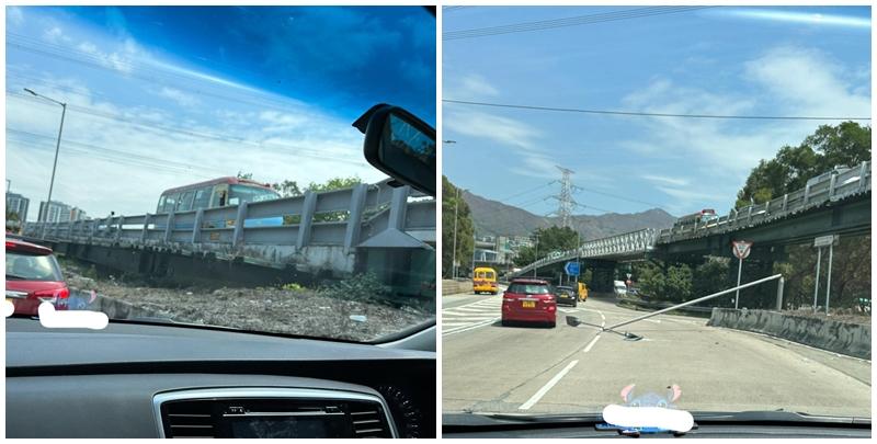 青山公路元朗段近凹頭於今日(19日)中午約12時半懷疑有電塔高壓電纜損毀，由電塔高處鬆脫墜下，擊中一輛行駛中小巴及一支燈柱，幸小巴上無人受傷，該條電纜垂下橫亘行車天橋，燈柱則折斷，路面受阻。(馬路的事 (即時交通資訊台)FB)