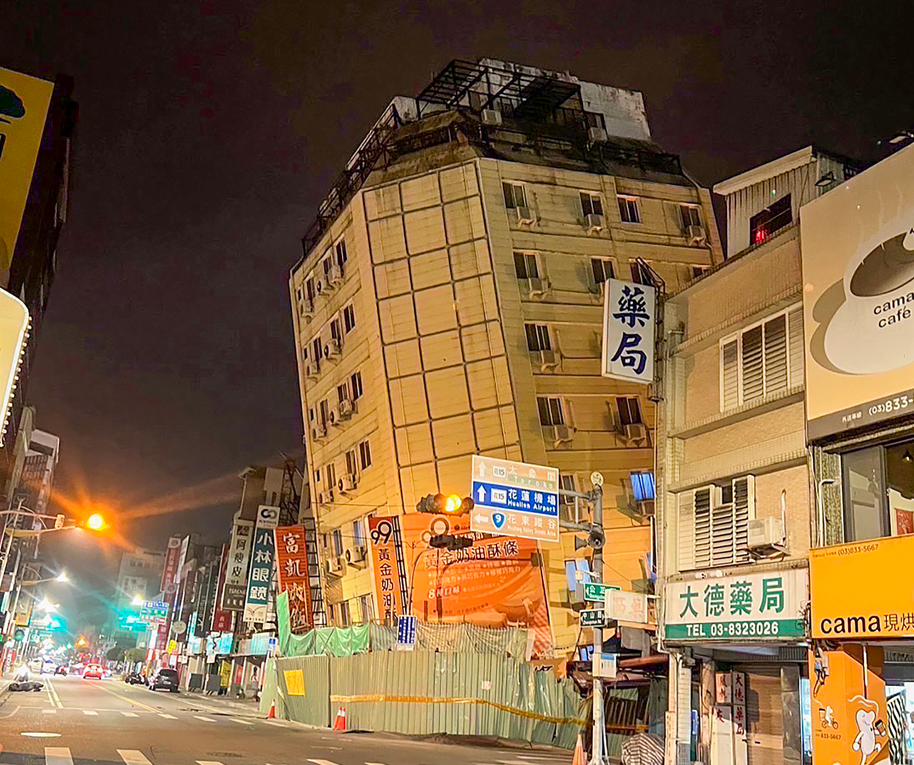 台灣花蓮本月3日7.2級大地震後餘震不斷，至今晨仍持續發生餘震。(中通社)