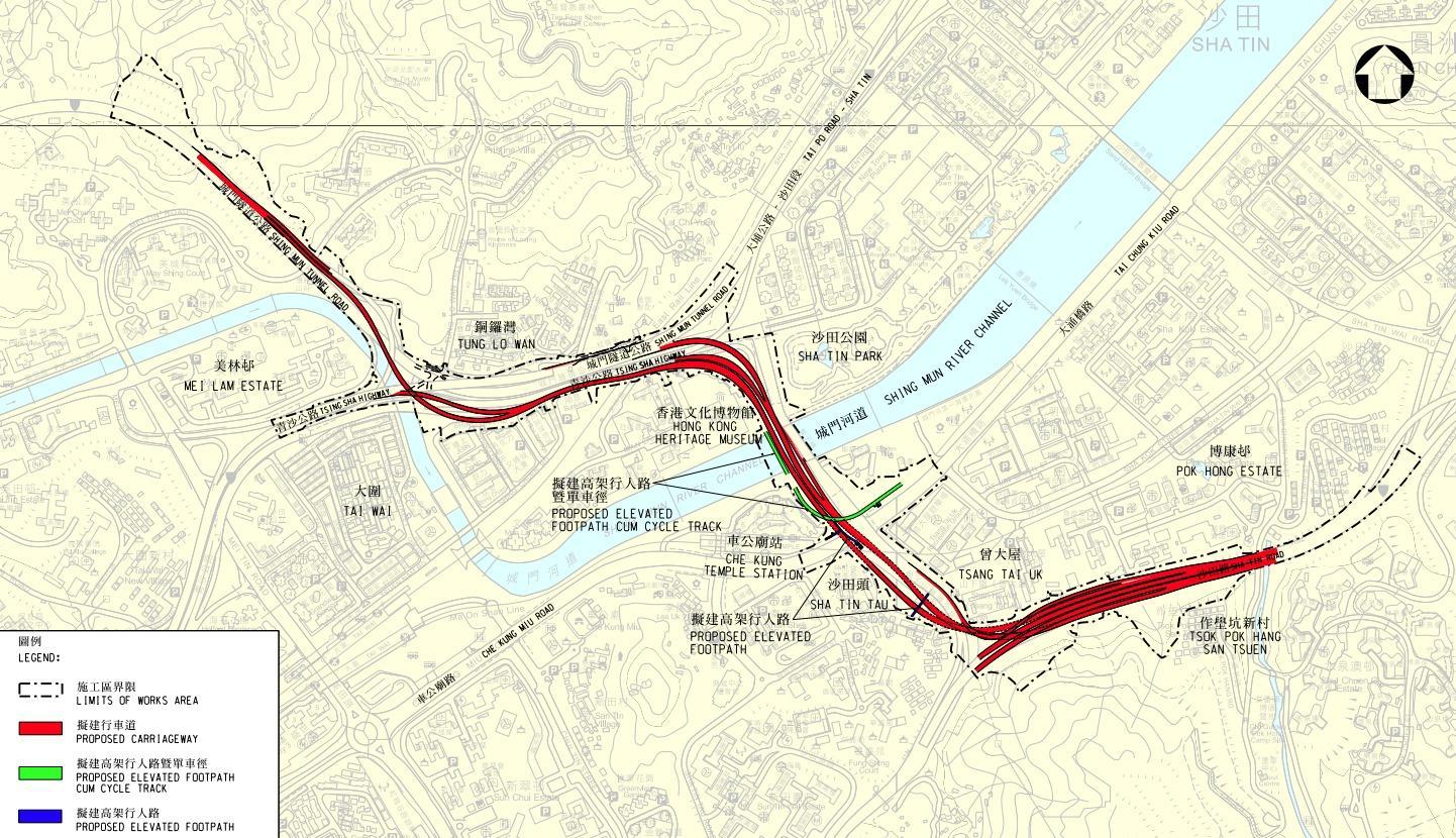 沙田T4主幹路工程早前暫緩，而撥款申請的文件經潤飾後，將於短時間內再提交財委會（土木工程拓展署截圖）