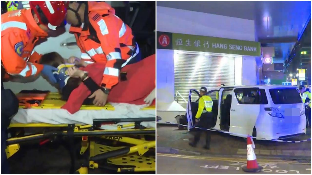 旺角七人車剷上行人路撞倒2途人，共6人受傷送院。(電視截圖)