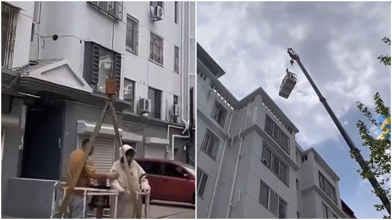 婦人剛剖腹產子用吊車吊上七樓回家，奶奶：我不疼她誰疼？(微博)