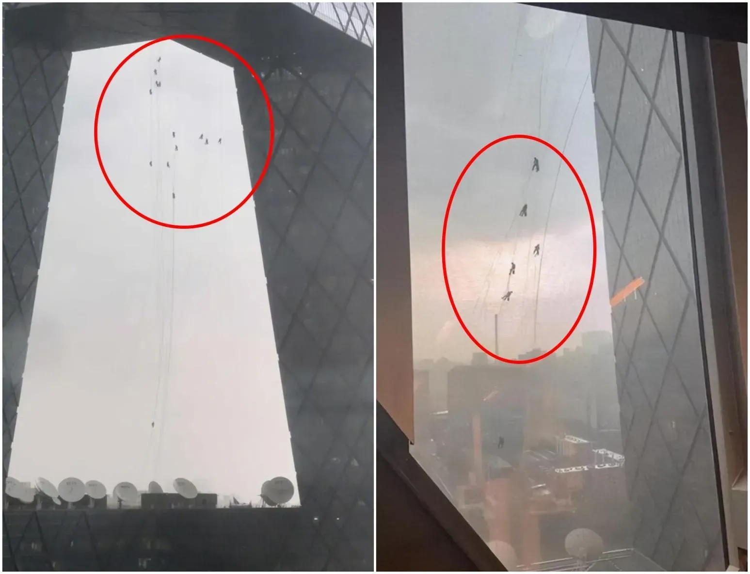北京暴風突襲央視大樓　15名洗窗工高空劇晃極嚇人（有片）