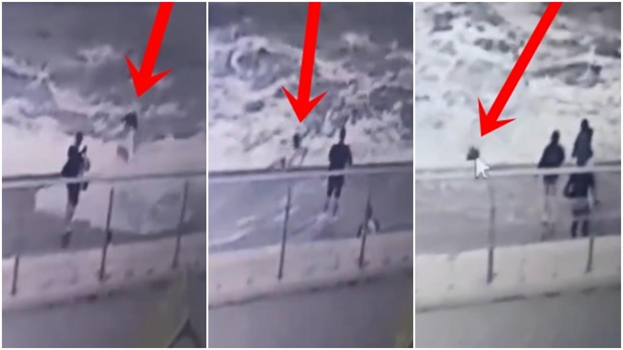 烏克蘭20歲女警海堤拍照，慘遭巨浪捲走。(X)