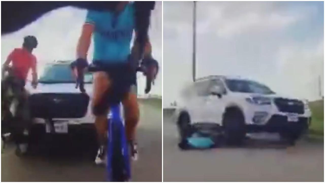 美單車手遭撞低輾雙腿，肇事司機酒駕仲想逃逸。(X)