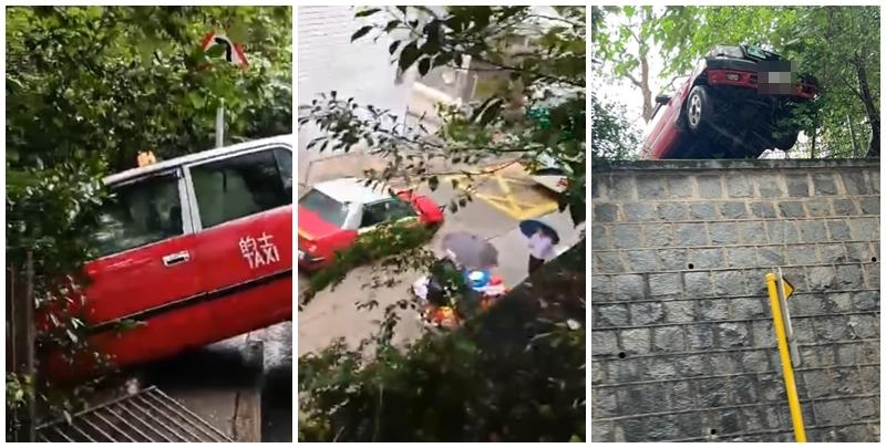 一輛的士途經下亞厘畢道時懷疑失控剷上行人路撞毀欄杆，一名外籍女途人被的士撞飛跌落至10米外的雪廠街 FB車cam L（香港群組）