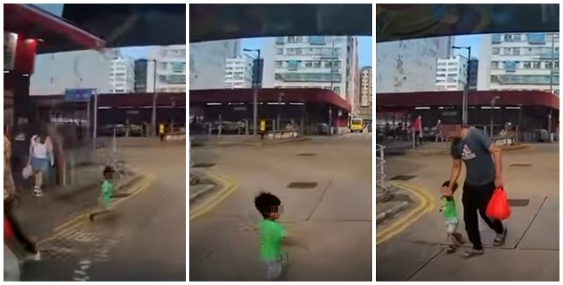  車輛沿土瓜灣上鄉道行駛，當駛至九龍城道交界時，一名南亞小童突甩開父親自行衝出馬路，幸司機及時煞停。惟小童似乎未感覺到剛避過一劫，仍於馬路轉圈奔走，父親隨即捉實兒子左手帶回上行人路，期間未有向司機表示歉意或道謝。(車cam L（香港群組）FB)