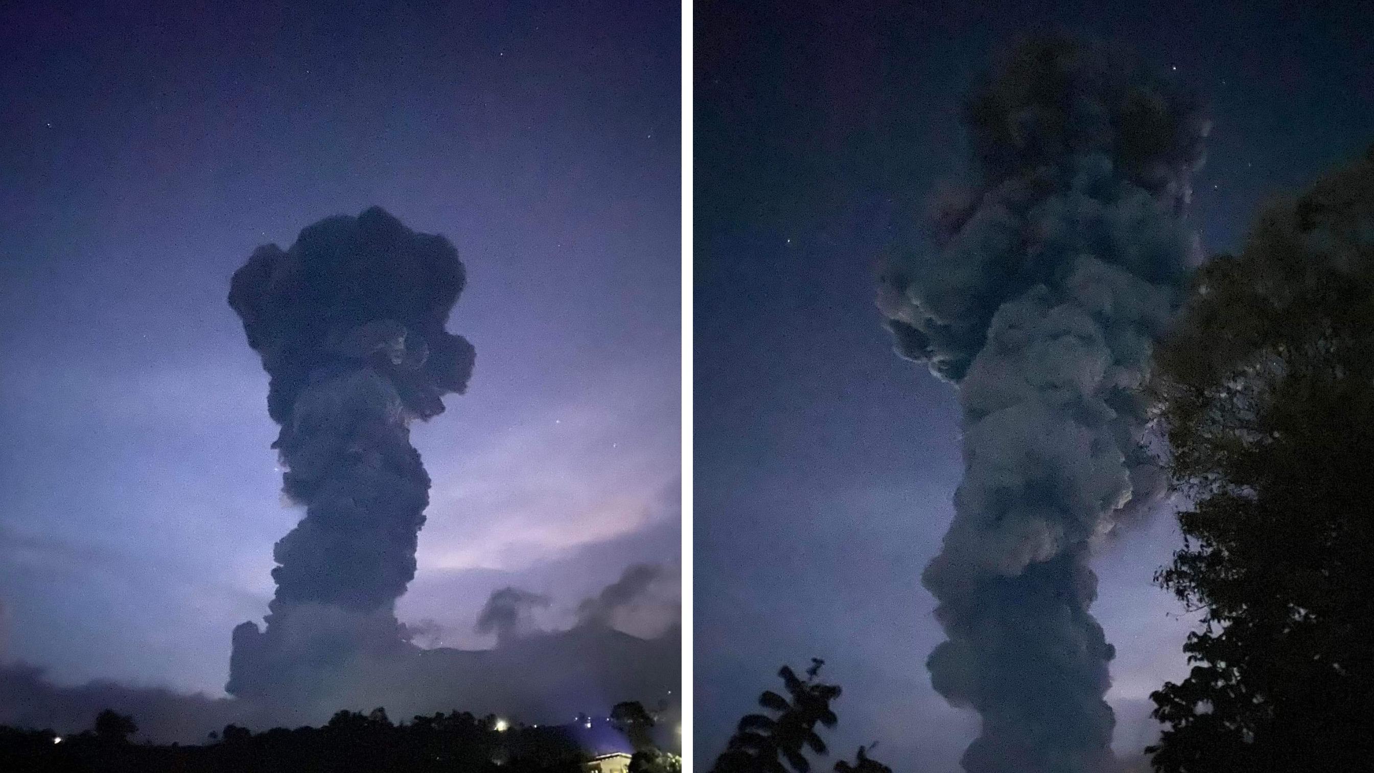 菲律賓中部坎拉翁火山周一晚大規模爆發，巨大火山灰雲直衝天際。(互聯網)