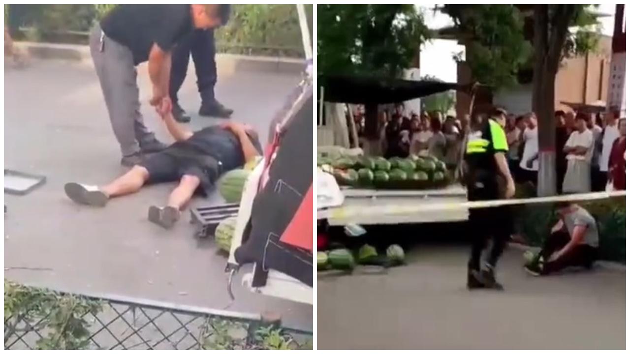 山西婦買西瓜被收多3毫子爆糾紛，躁夫當場斬死小販。(微博)