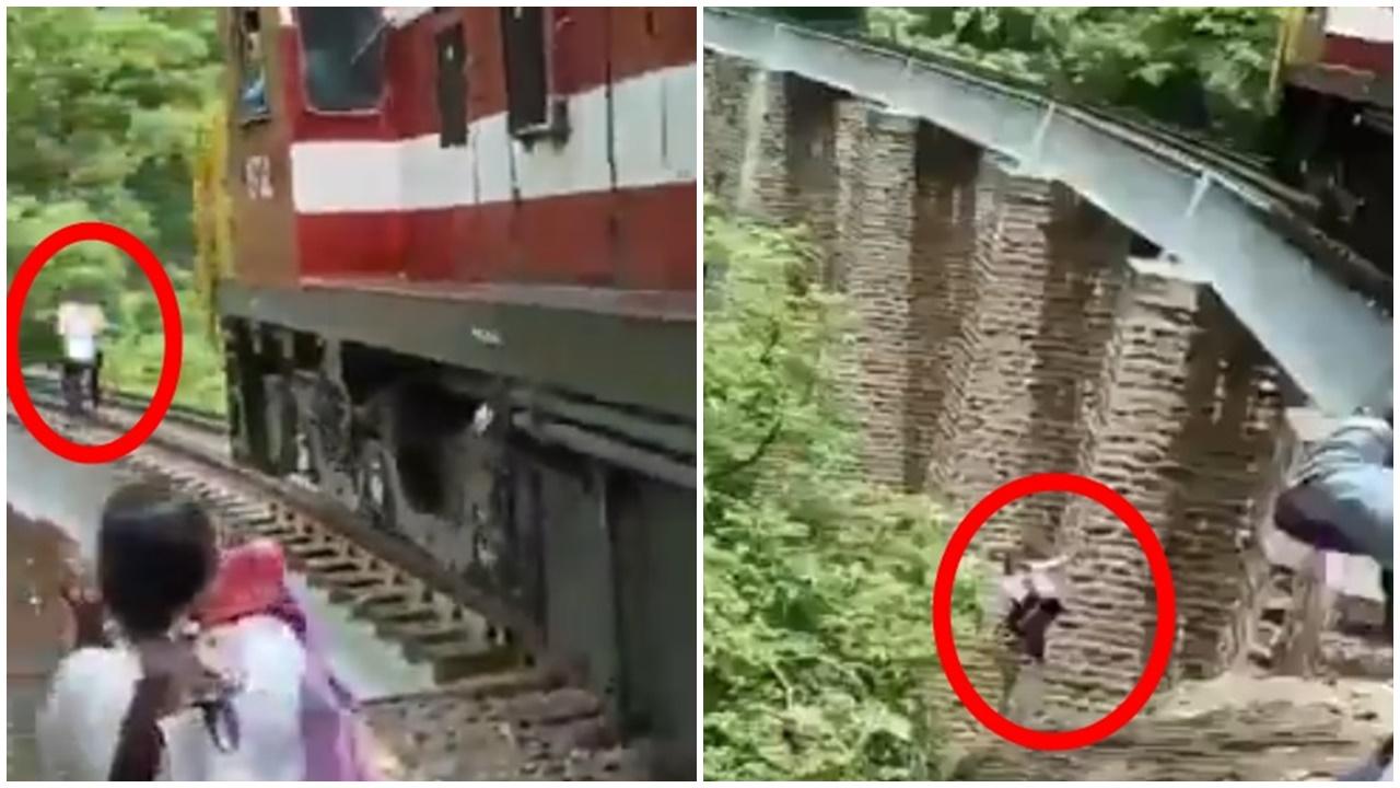 印度夫妻火車橋上忘我影相，為避火車跳落9層樓深山谷重傷。(X)