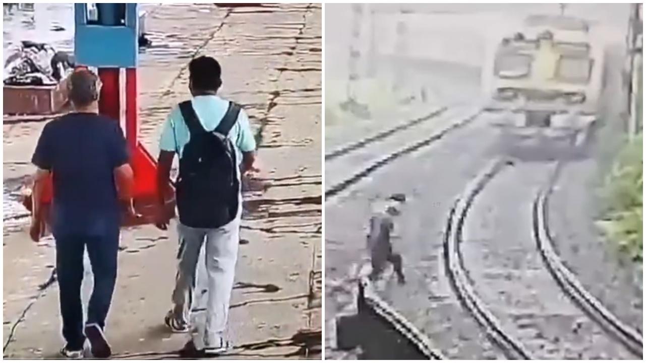 父子牽手臥路軌共赴黃泉，火車急剎未能阻止慘劇。(X)