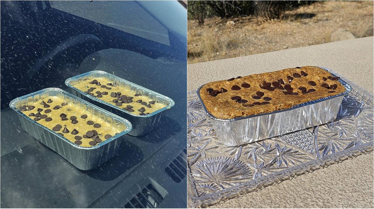 極端高溫，車廂逼近攝氐100度，4小時焗出金黃色蛋糕。(FB)